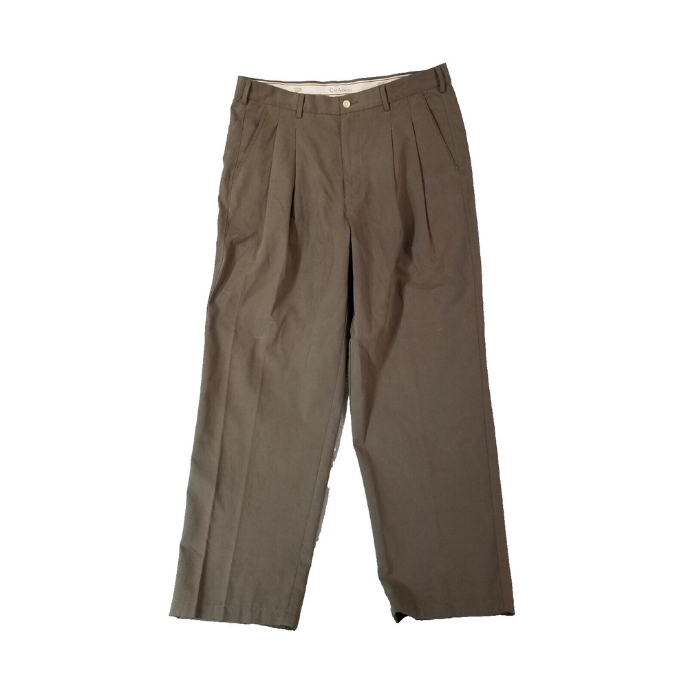 Roundtree & Yorke Pants Men 36x30 Brown Caribbean Chino Pleated Twill NEW